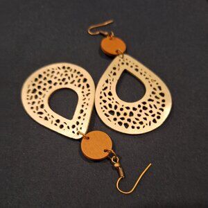 Gold Colored Leather Teardrop Earrings
